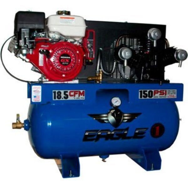 Eagle, 9HP, Stationary Gas Compressor, 30 Gal, 150 PSI, 18.5 CFM, Honda, Electric/Recoil, Wood Industries, Mfr#: 9G30TRKE-H